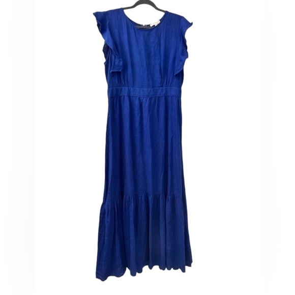 Cynthia Rowley Blue Linen Blend Ruffle Details Tier Maxi Dress~ L - Picture 1 of 14